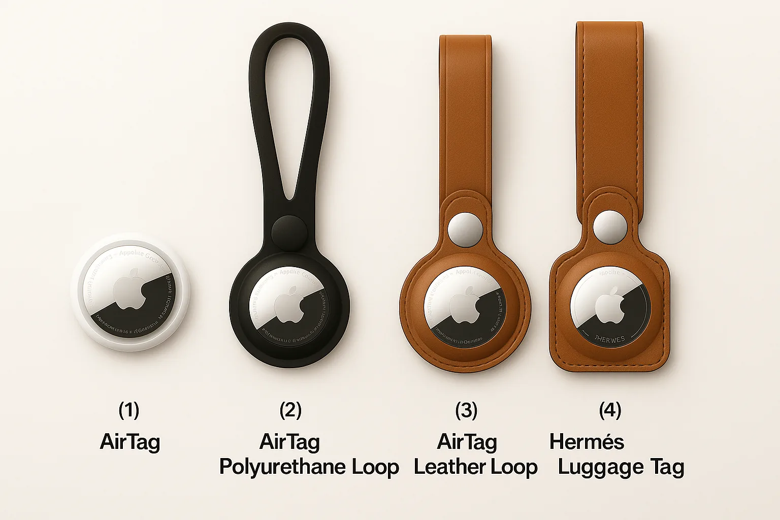 Four different Apple AirTags